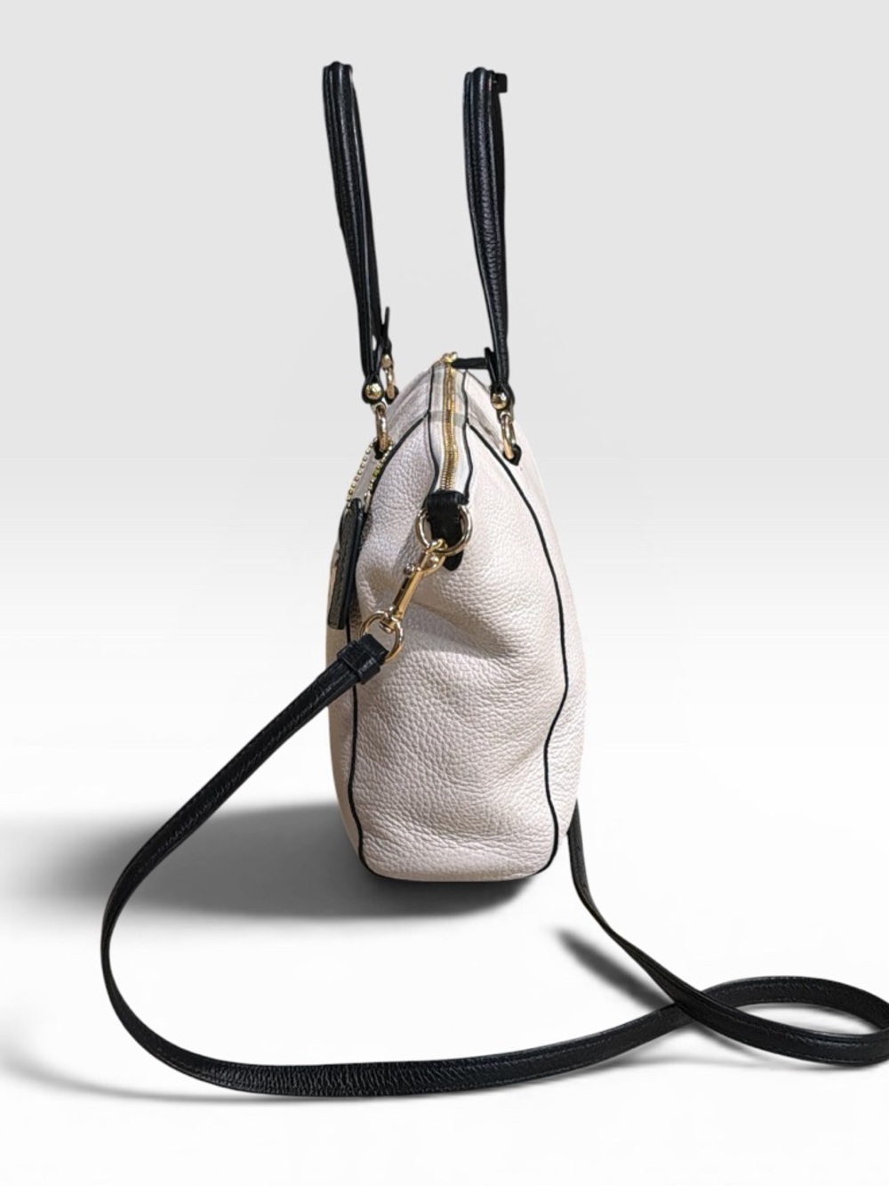 Coach Small Prairie Satchel Pebble Leather Chalk Black Bag Crossbody - Picture 6 of 15
